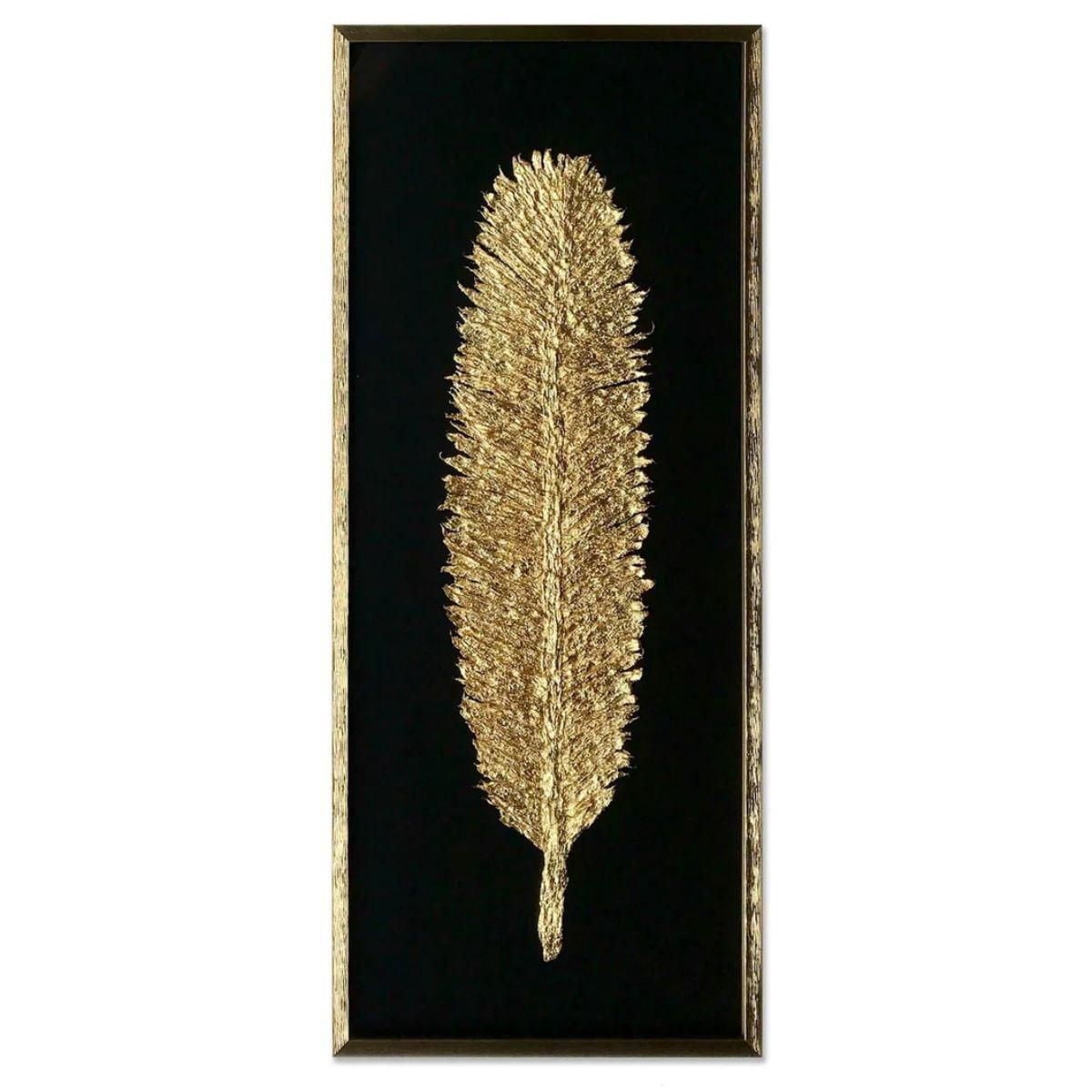Golden Leaf Art Black Background with Golden Frame