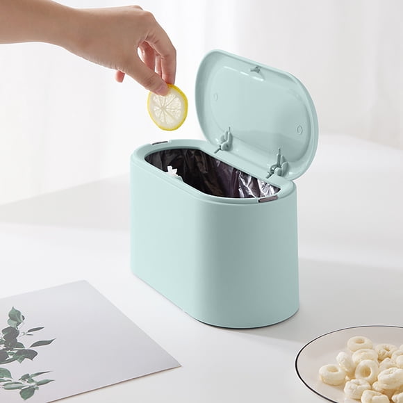 Mini Trash Can, Staron 2026 Small Garbage Can with Lid, Plastic Countertop Wastebasket for Bathroom Office Kitchen Desk Coffee Table, Blue