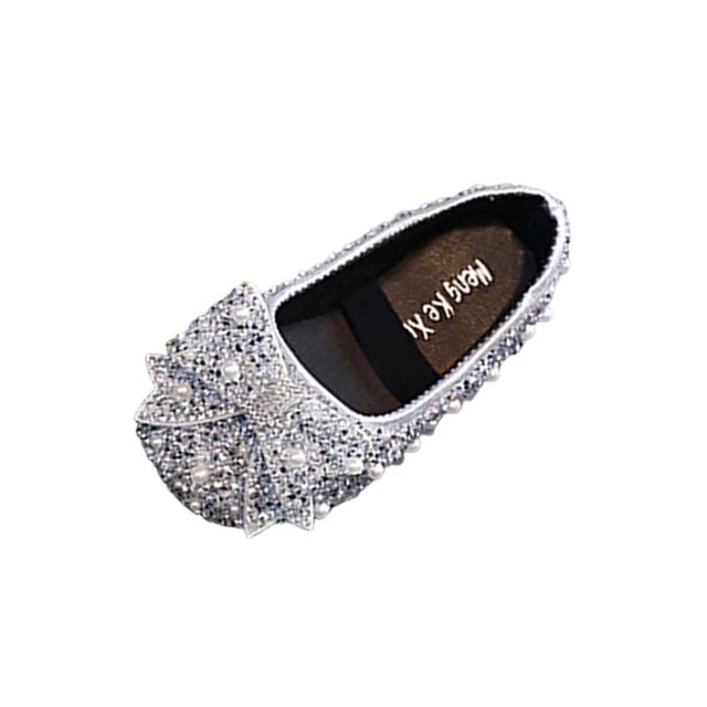 Girls Rhinestone Bow Dress Shoes, Sparkly Sequins Ballet Flats for Wedding Party, Comfortable Princess Sandals with Elastic Strap