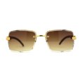 thumbnail image 3 of 90s Music Mogul Gangster Rapper Rimless Narrow Rectangle Luxury Sunglasses Gold Brown, 3 of 4