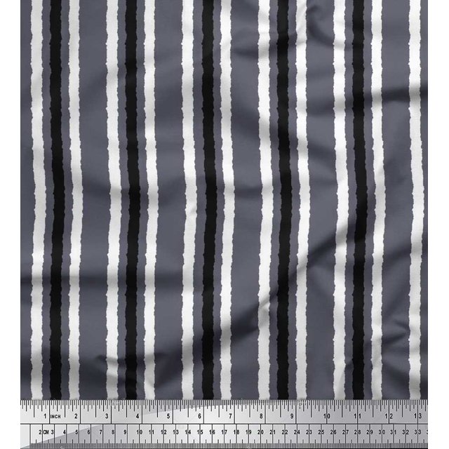 Soimoi Satin Silk Fabric Stripe Block Print Sewing Fabric Yard 42 Inch Wide