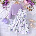 thumbnail image 4 of Splozh Toddler Dance Outfit 2PCS Little Toddler Girls Dress with Cardigan Floral Dresses Ruffle Sweaters Spring Fall Clothes Purple,2-3 Years, 4 of 5