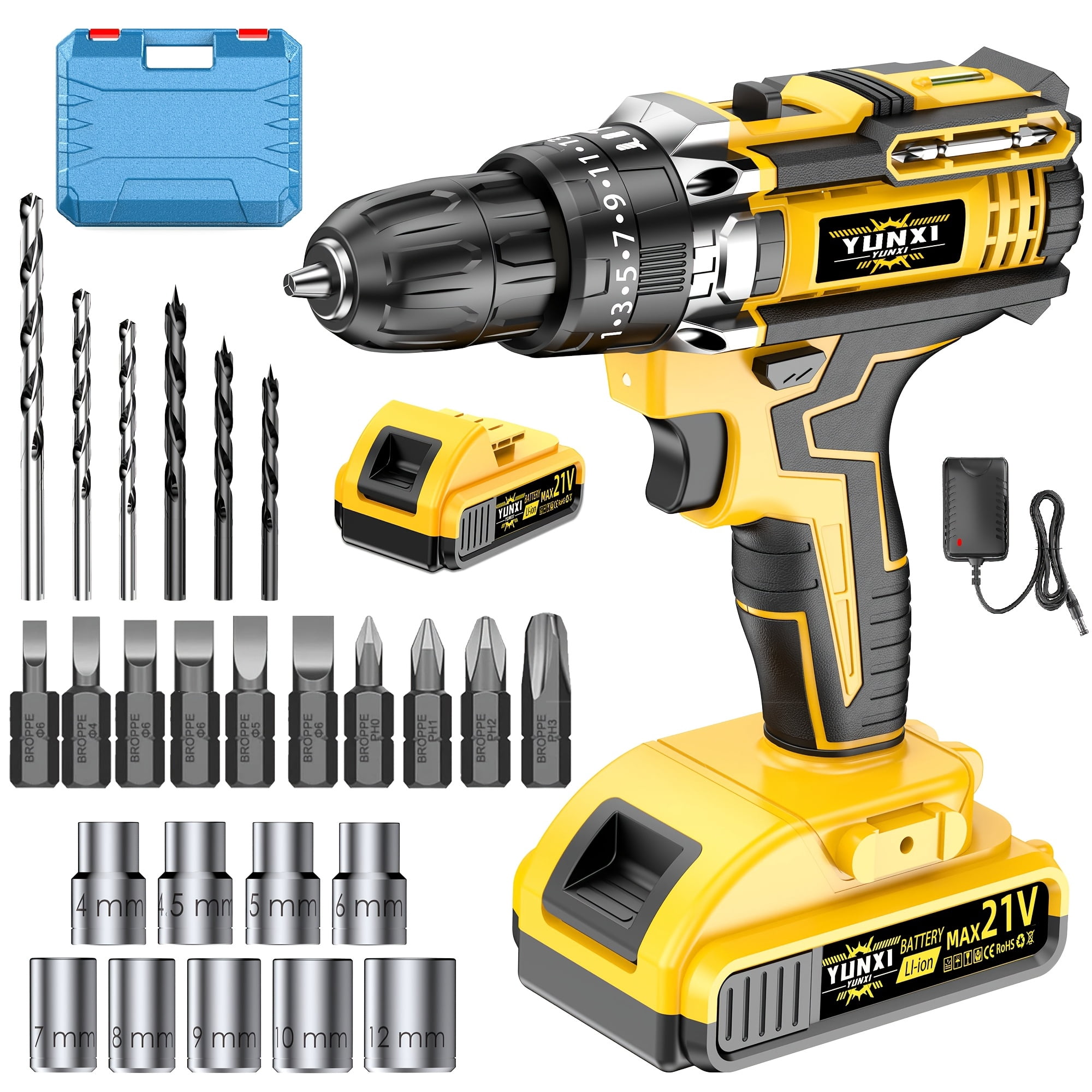 21V Cordless Drill Set, Multifunctional Home Tool Kit, Handheld Electric Screwdriver with Optional Battery & Charger, Portable Drill with Toolbox for DIY & Repairs