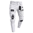 thumbnail image 1 of Men Stretchy Ripped Skinny Biker Jeans Destroyed Hole Taped Slim Fit Denim Pants, 1 of 5