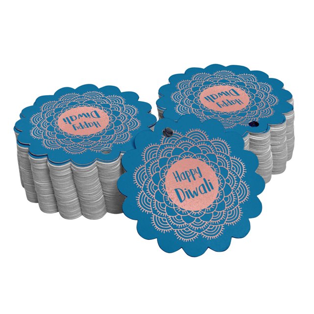 Inkdotpot Rose Gold Foil Paper Hang Tags Happy Diwali Favor Tags 50 Pieces