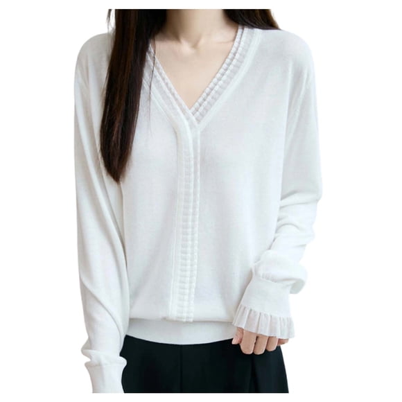LUOGENLI Women Sweaters Cardigan Thick Knit Pullover Sweater Soft Loose Fit Casual Crewneck Long Sleeve for Everyday Comfortable Wear White Size L