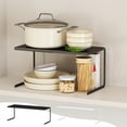 thumbnail image 1 of Mother's Day Gift's,Kitchen Cabinet Divider, Tiered Storage Shelf, Cabinet Shelves with Pot Rack, Spice Countertop Organizer, Retractable Drawer Storage, | Metal, Black-284 $BS$3, 1 of 6