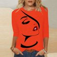 thumbnail image 2 of Penkiiy Hauts pour Femmes Mode Femmes T-shirt Imprimé Mi-Long Manches 3/4 Blouse Col Rond Hauts Décontractés Rouge Vêtements Y2K, 2 of 4