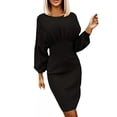 thumbnail image 2 of FcBaudy Robe à Manches Longues à Col en V, Robes d'Été pour Femmes, Robes pour Femmes Décontractées Robe en Tricot à Manches Longues Hanche et Taille Robe pour Femme à Manches Longues Robe à Col Robe Femme, 2 of 7