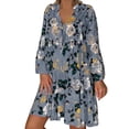 thumbnail image 2 of Plus Size Dresses Ladies Plus Size Loose Print Long Sleeve V Button Mini Summer Dress Grey M, 2 of 5