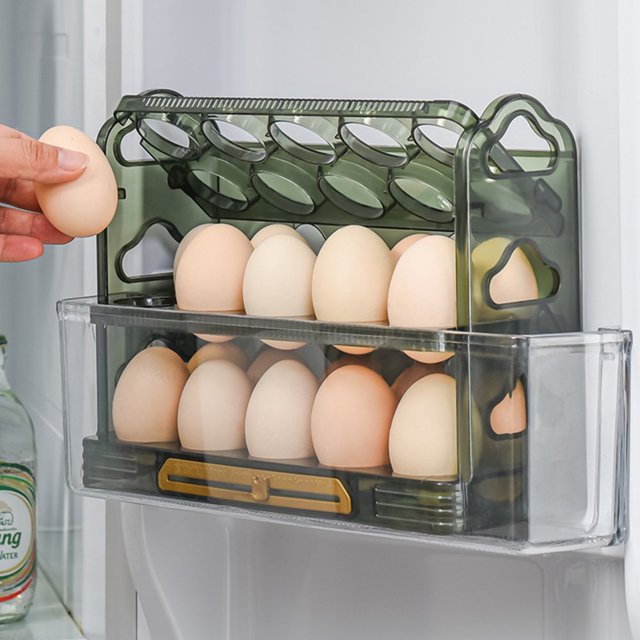 MesaSe Egg Container for Refrigerator 3-Tier Holder Rack with Handle & Flipping Tier Time Marker 30 Counts