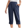thumbnail image 1 of VEKDONE Womens Cotton Linen Capris Pants Navy XXXL, 1 of 9
