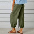 thumbnail image 4 of Women‘s Cotton Linen Pants Drawstring Elastic Waist Capri Pants Lounge Pants with Pockets, 4 of 9