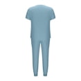 thumbnail image 4 of Yanlir Womens Button Down Solid Color Short Sleeve V Neck Blouse and Foot Binding Pants Set Fashion Two Piece Outfit(Light Blue,L), 4 of 6