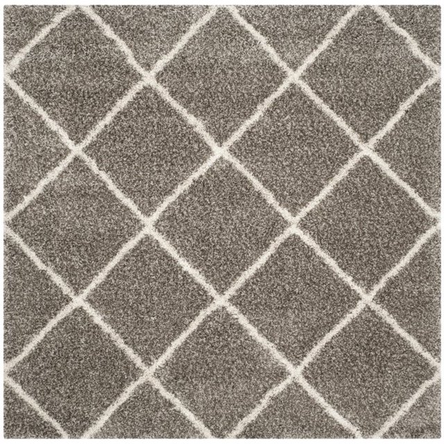Safavieh Hudson Shag Collection SGH281B Grey and Ivory Square Area Rug, 7 feet Square (7' Square)