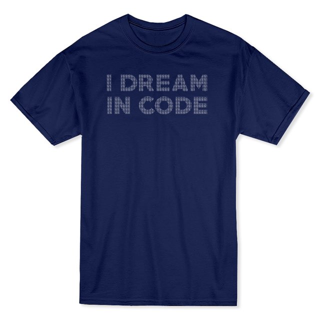 T-shirt Bleu Marine pour Homme avec Citation « I Dream In Code » au Centre de la Poitrine