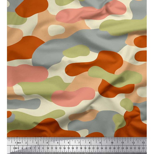 Soimoi polyester Crepe Fabric Two Tone With Grey Camouflage Print Sewing Fabric Yard 42 Inch Wide