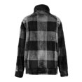 thumbnail image 4 of IROINID Veste Courte Shacket Torsadée Revers Plaid à Manches Longues Fermeture Éclair Décontractée à Double Face Poches Molletonnées, Blanc, 4 of 5