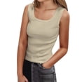 thumbnail image 2 of HOWPAY Camisoles pour Femmes Sans Manches Couleur Unie Basique Mignon T-Shirt Extensible Coupe Ajustée Confortable Col Rond Chandails Décontractés d'Été Camisole Beige TTG, 2 of 6