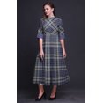 thumbnail image 4 of Bimba Check Printed Womens Roll Up Sleeves Dress Mandarin Collar Button Down Shirt-Small, 4 of 5