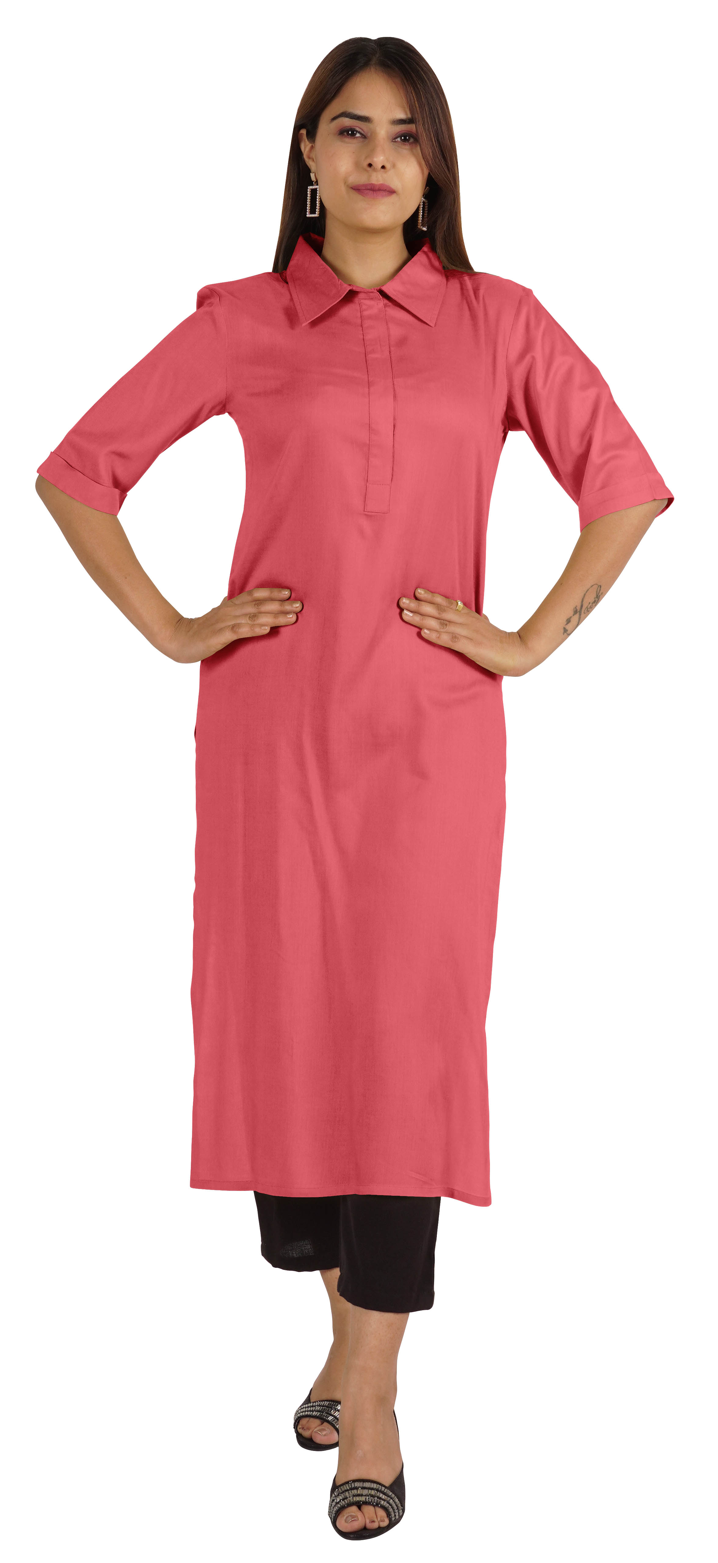 Moomaya Solid Rayon Kurta For Women bell Sleeve Drawstring Neck Long Ethnic Kurti