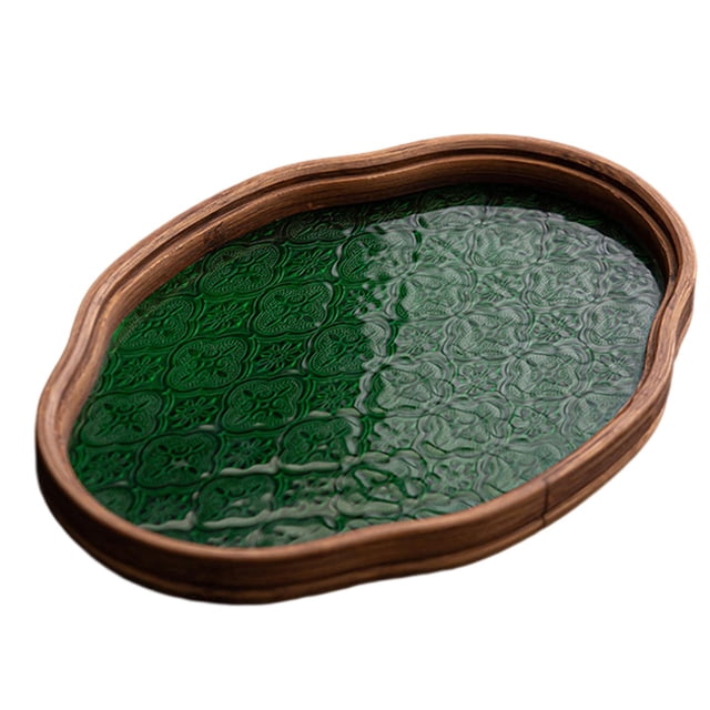 GUOOL Begonia Flower Glass Tray Snack Countertop Bread Fruit Desk Tray Decorative Tray Green Small
