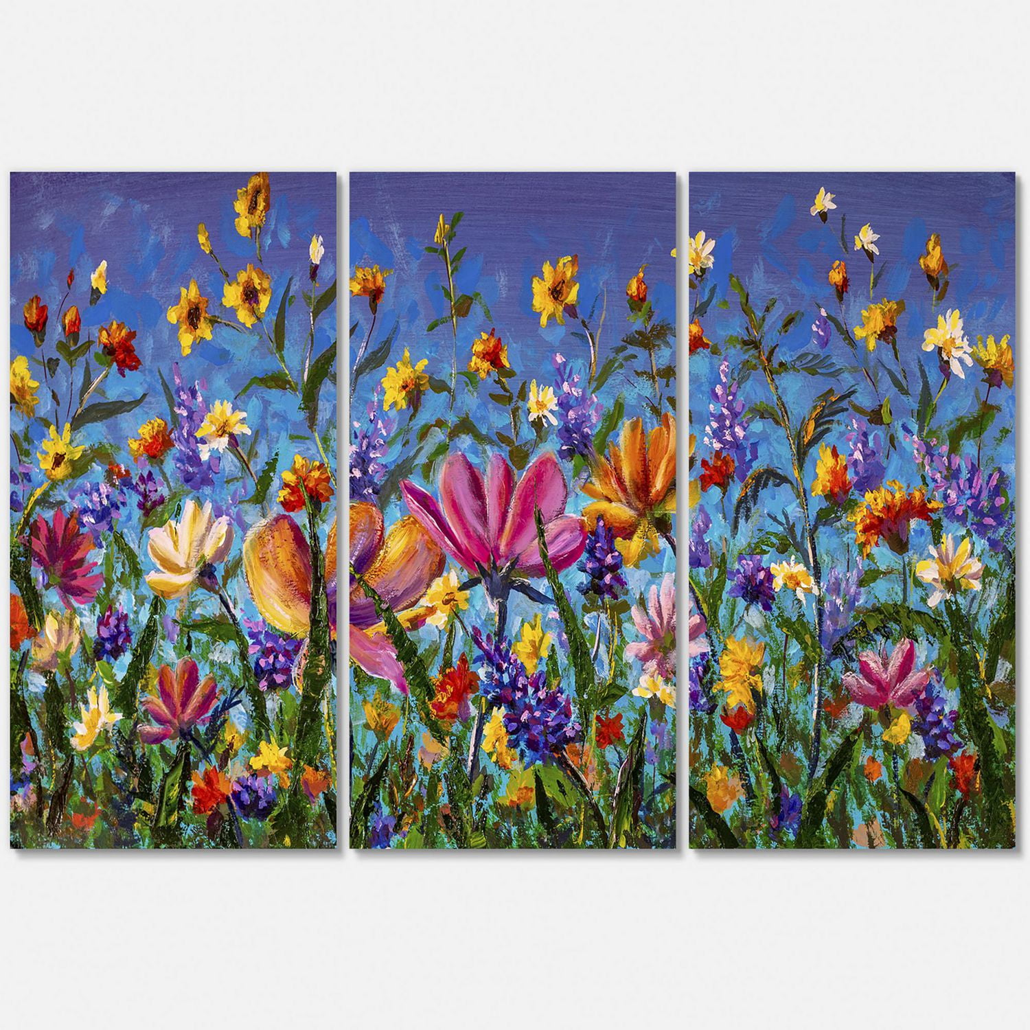 Designart Marguerites et fleurs sauvages dans le champ de jardin d'été I Art mural sur toile