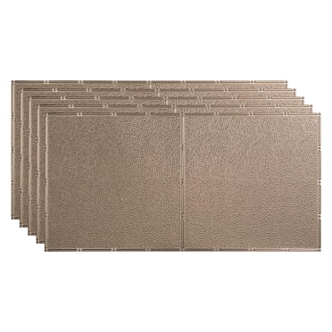 Fasade Panneau de Plafond à Bordure en Vinyle 2 Pi x 4 Pi à Coller Nickel Brossé, Lot de 5