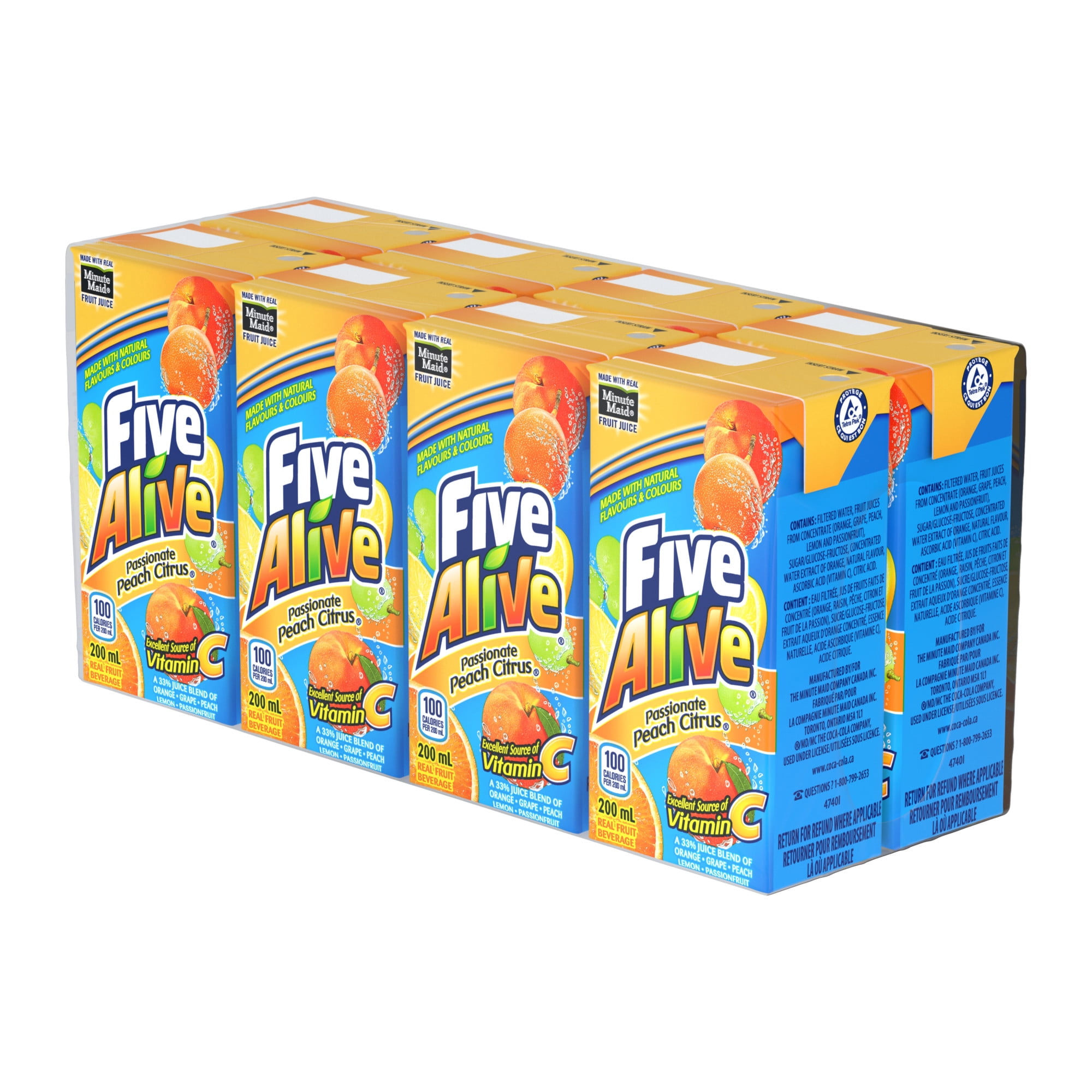 Five Alive Passionfruit Peach Citrus Cartons, 200 mL, 8 Pack