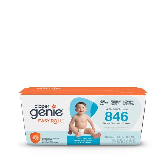 Diaper Genie Easy Roll Odour Lock Diaper Pail Refill, Unscented, 18 Bags