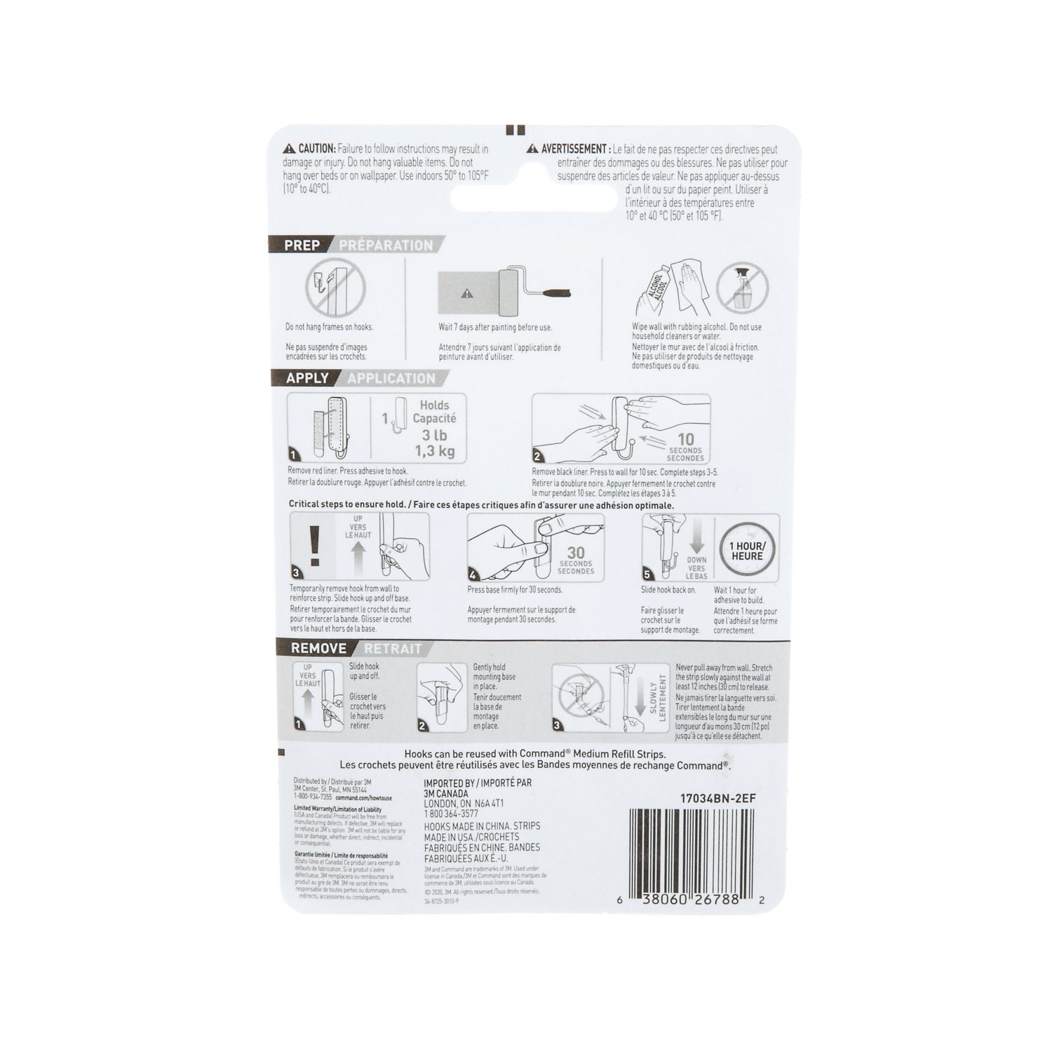 Crochets en nickel brossé 17034BN-2EF Command(MC), 2 crochets, 4 bandes