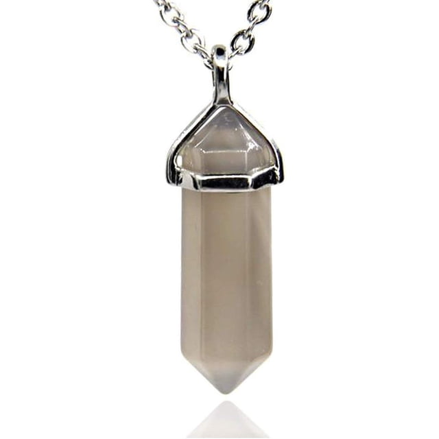 Gray Agate Gemstone Hexagonal Pointed Reiki Chakra Pendant Necklace 20"
