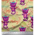 thumbnail image 1 of Soimoi Beige Rayon Fabric Text & Cat Kids Fabric Prints By Yard 56 Inch Wide, 1 of 3
