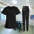 thumbnail image 2 of facefd Female Scrub Set Nurse v neckline Machine Washable Short Sleeves Suit S Black, 2 of 8