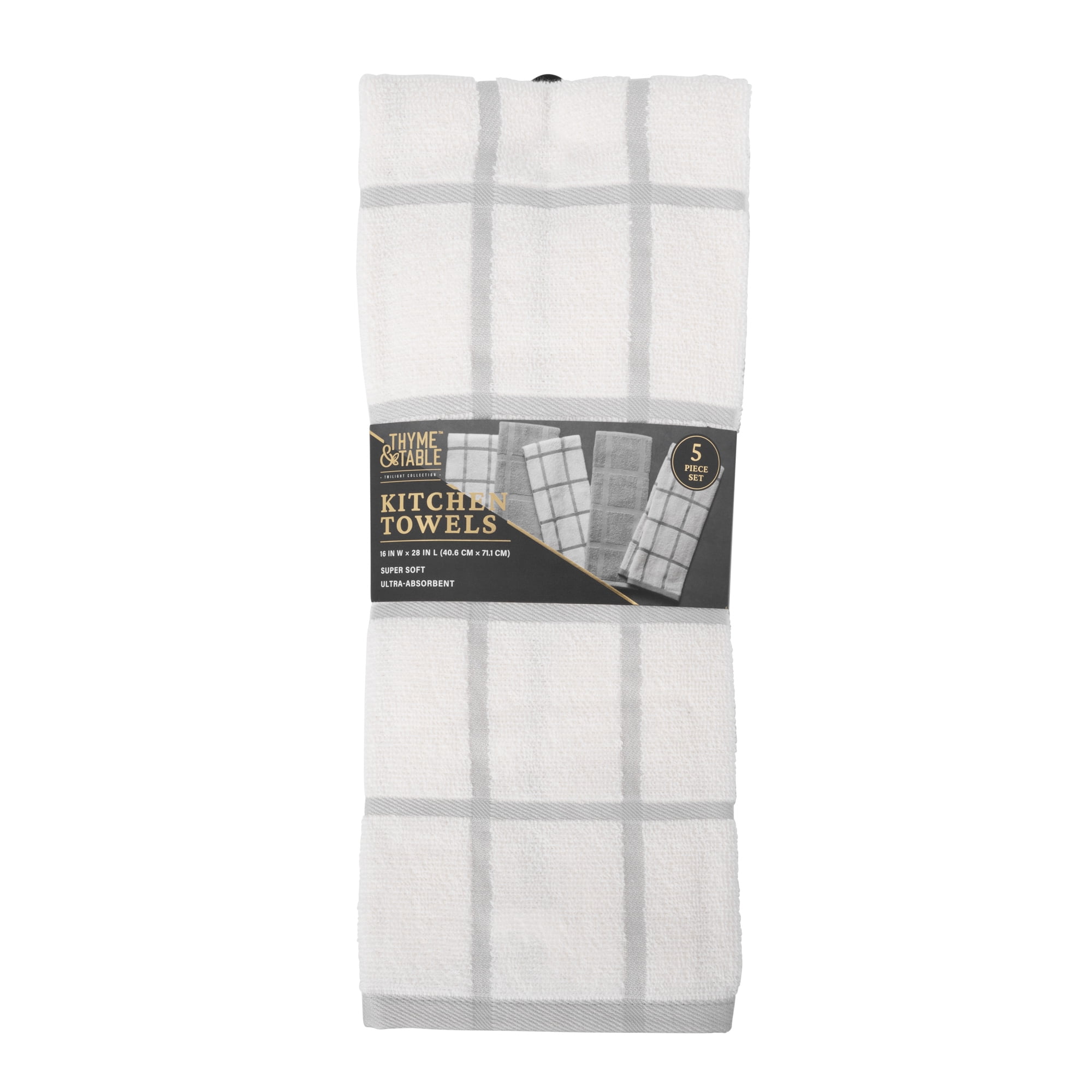 Thyme et Table – Ensemble de 5 torchons de cuisine, gris