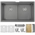 thumbnail image 1 of Stylish Undermount 32" Graphite Black Double Bowl Workstation Kitchen Sink with 7 Black accs S-601WN, 1 of 17