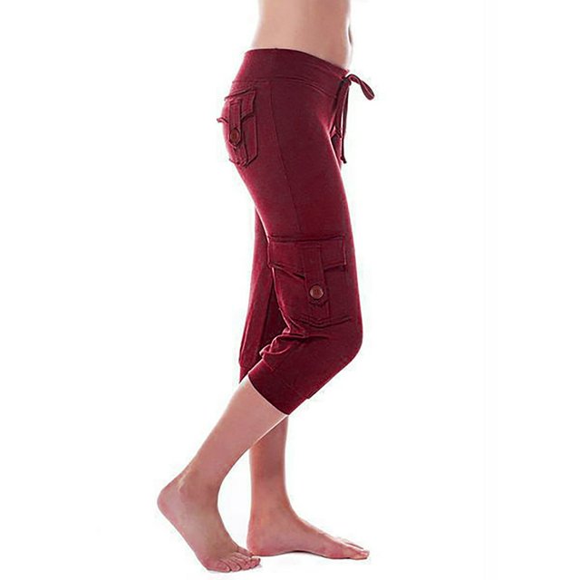 Capri Pants for Women Plus Size Side Pockets Cargo Pants Elastic Drawstring Casual Cropped Pants