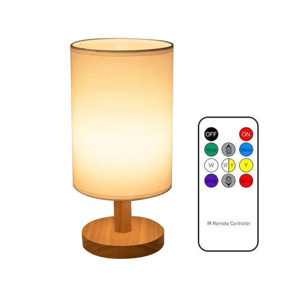yeacher USB Table Lamp Bedside Wooden Lamp Modern Nightstand Night Lamp Dimmable Brightness Time-Set with Round Fabric Lampshade for Bedroom Living Room Office 6 Lamp Beads
