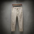 thumbnail image 4 of FcBaudy Full Length Pants Men's Cotton Drawstring Casual Solid Color Washed Straight Leg Cropped Pants Outdoor Pants Mens Cotton Pants, 4 of 6