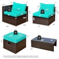 thumbnail image 2 of Gymax Ensemble de Conversation pour Patio en Rotin PE Osier 8 Pcs Ensemble de Meubles Toutes Saisons avec Coussins Turquoise, 2 of 8