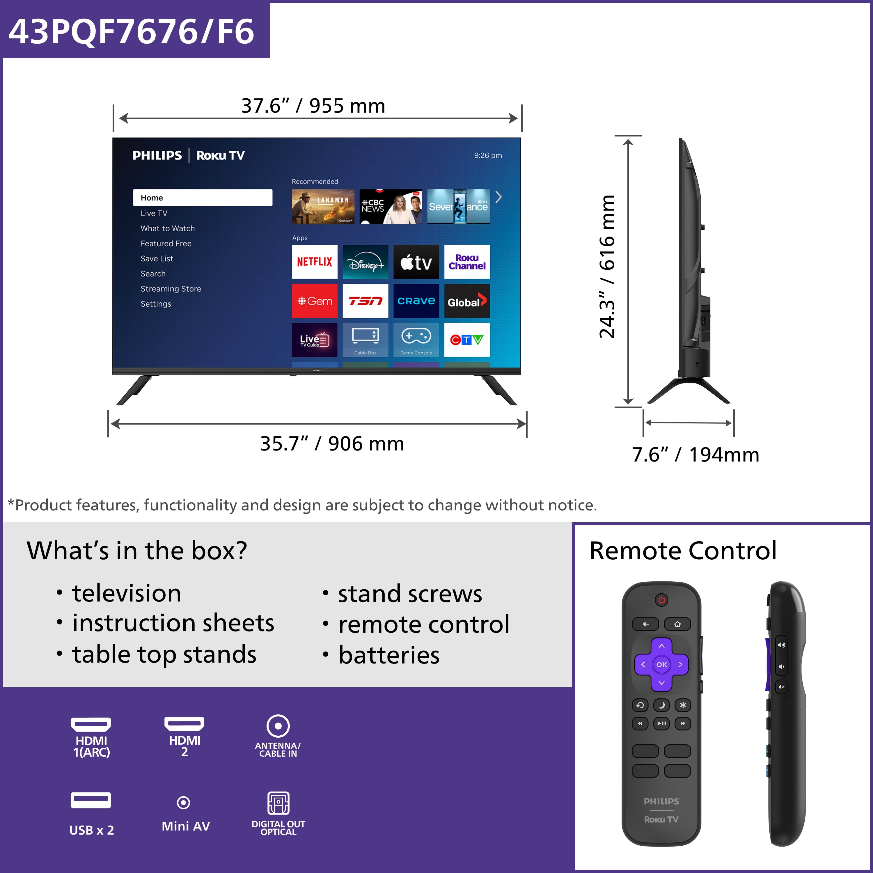 PHILIPS 43" FHD QLED - FRENCH