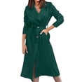 thumbnail image 1 of WRKEKC Women's Belted Trench Coat Long Length Button Front Solid Color Fall Casual Office Wear Transitional Layer Plus Size Available Green XL, 1 of 6