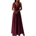 thumbnail image 1 of B91xZ Plus Size formal Dresses One Shoulder Sleeveless Ruched Twist Flowy Maxi Dresses,Wine XL, 1 of 5