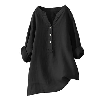 Leutsin Women's V-Neck 3/4 Roll Sleeve Loose Button Tunic Shirts Summer Shirts Blouse