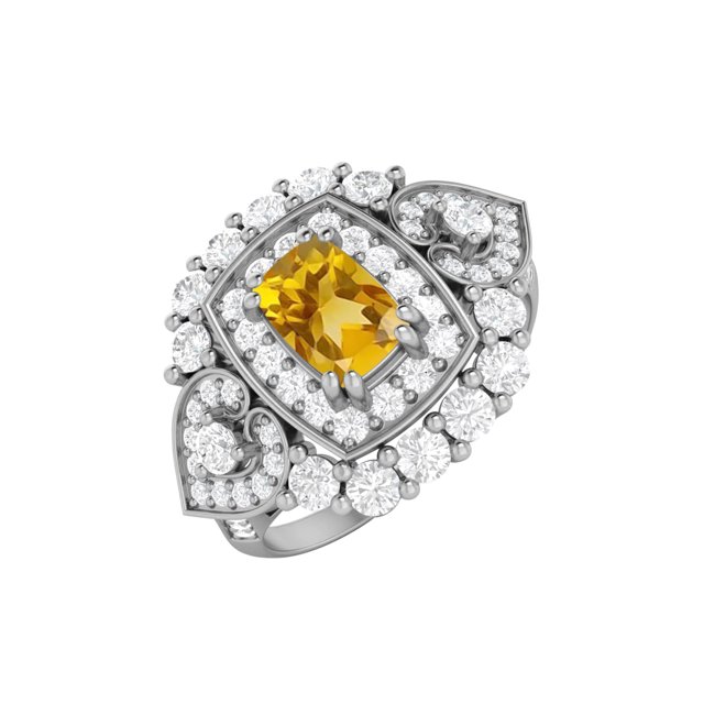 Bague de Mariage pour Femme en Argent Sterling 925 avec Citrine en Forme de Coussin 6x4 mm