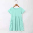thumbnail image 3 of Robe Bébé Fille Mode Enfants Uni Col Rond Manches Courtes Décontractée Confortable avec Poches Robe Enfant Fille Vert 7 Ans-8 Ans, 3 of 6