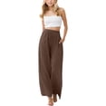 thumbnail image 1 of MIASHUI Girls Summer Loose Pants Solid Color Flower Wide Leg Beach Pants,Brown,10-11 Years, 1 of 6