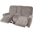 thumbnail image 4 of CHOK 2024 Housse de Causeuse Inclinable avec Console Centrale Housse Extensible en Velours pour Fauteuil Inclinable 2 Places avec Porte-Gobelet, 4 of 10