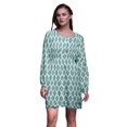 thumbnail image 1 of Bimba Robe Midi à Manches Longues pour Femmes, Coupe Décontractée, Imprimée Damas au Pochoir Vert, Boutonnée - Moyen, 1 of 1