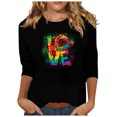thumbnail image 2 of Qertyioot Cadeau de Saint-Valentin pour Femmes, Mode Manches Trois-Quarts Col Rond Rétro Imprimé de Noël Haut Ample Blouse Manches Trois-Quarts, 2 of 4